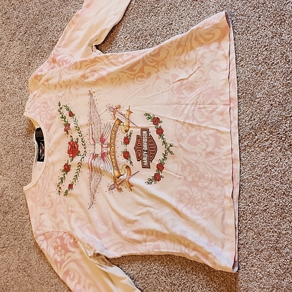 Harley-Davidson Womens LS Tshirt Size XL Multicolor Pink/white
